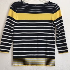 Talbots sporty knit top with stripes + 3/4 sleeves